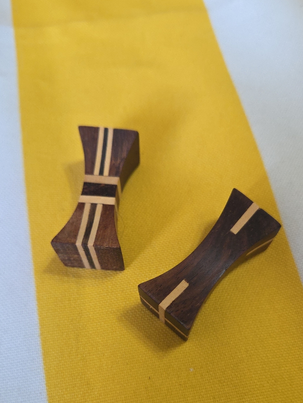 Vintage Inlaid Wood Chopstick Rests Set of 2 Hashioki Geometric Japanese Style